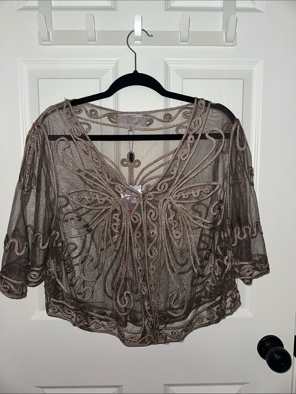 Pretty Angel NWT Embroidered Sheer Butterfly Bolero - Taupe